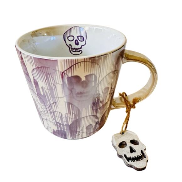 Skull Themed Ceramic Coffee Mug w/Skull Charm NEW - Picture 2 of 4
